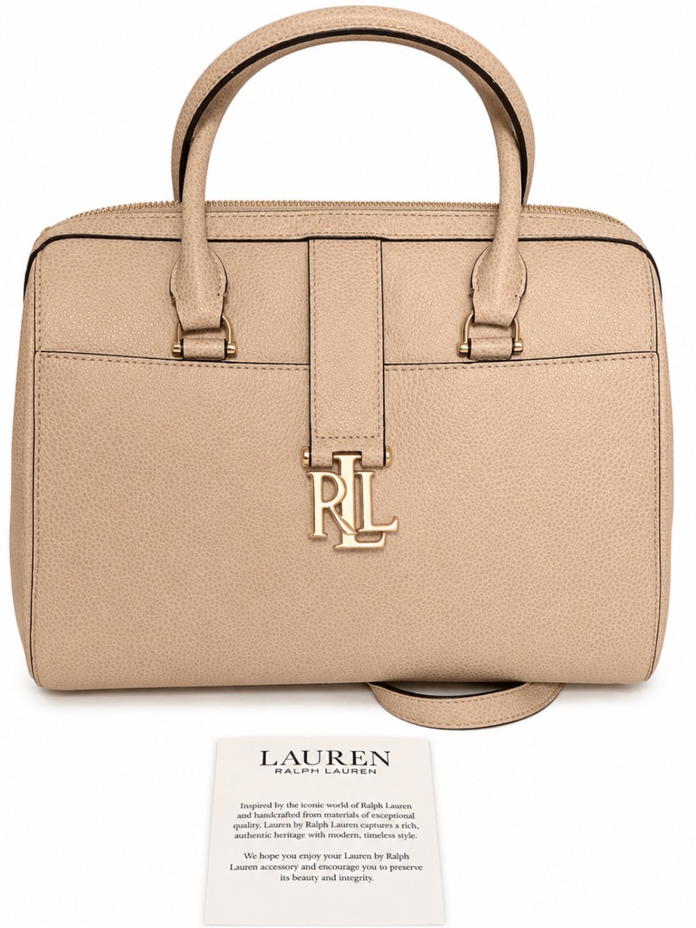 Ralph Lauren Beige/Tan Leather Satchel with Gold RL Charm